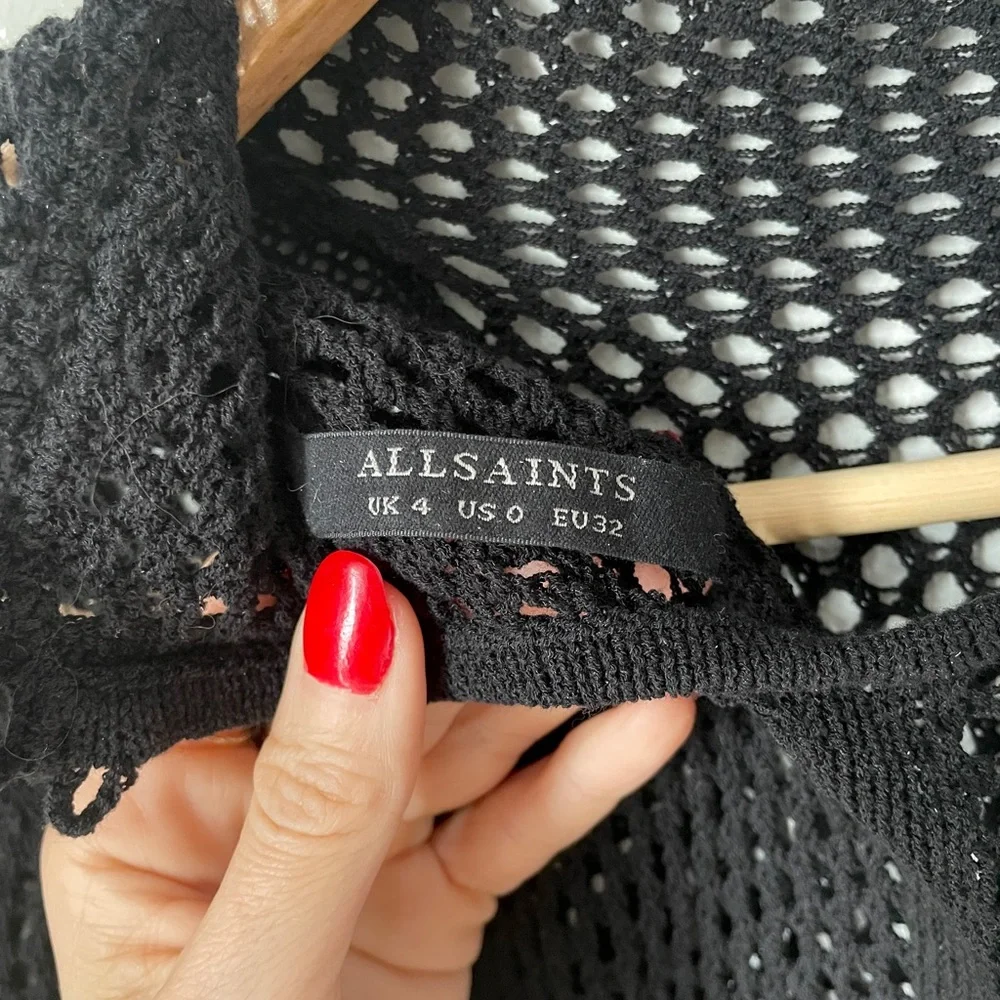 All Saints NEW Top. Mesh knit Black, Sz 0